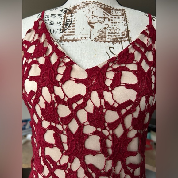 Azbro cranberry red lace overlay in high low hemline size medium - Picture 2 of 13